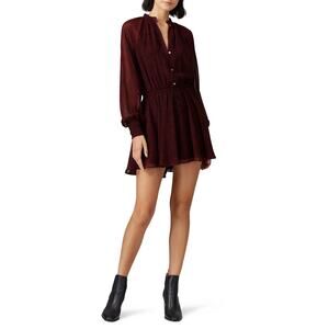 CLEOBELLA Red Long Sheer Sleeves Front Button Down Kelly Mini Dress sz XS